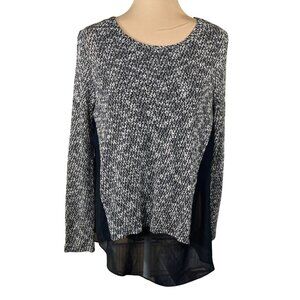 Bar III Mixed Media Top Black White Size L Large Twofer Long Sleeve